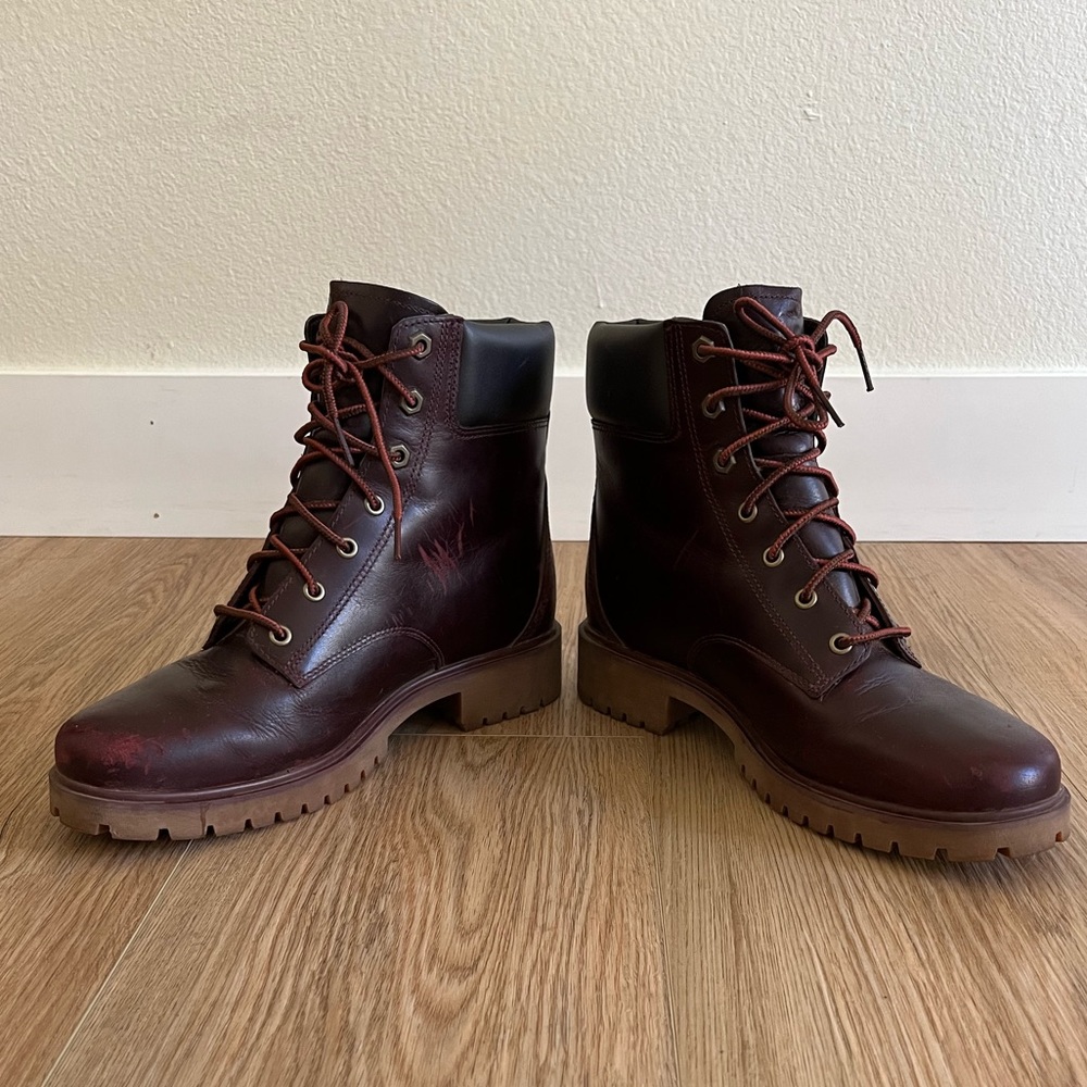 Timberland Jayne Shaft Boot 6 inch Waterproof Size 7.5 Womens Burgundy Deep Red
